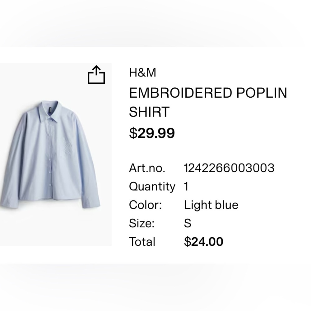 H&M Light Blue Casual Embroidered Shirt